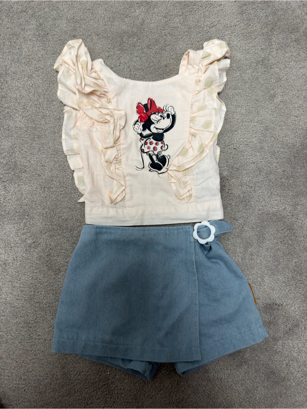 Girls Minnie Mouse Ruffle Tank 3T (runs small) with Blue Skort 2T